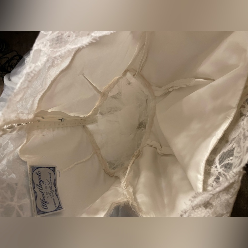 Vintage ALFRED ANGELO EDYTHE VINCENT 1940s 1950s Wedding Dress Tiered Lace SZ S - Picture 10 of 12